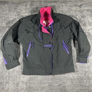 Cabin Creek VTG 90s Ski Windbreaker Womens S Black Hot Pink Zippers Street Brat